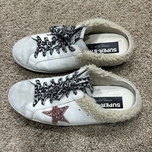 Golden Goose White Sneakers with Pink Star